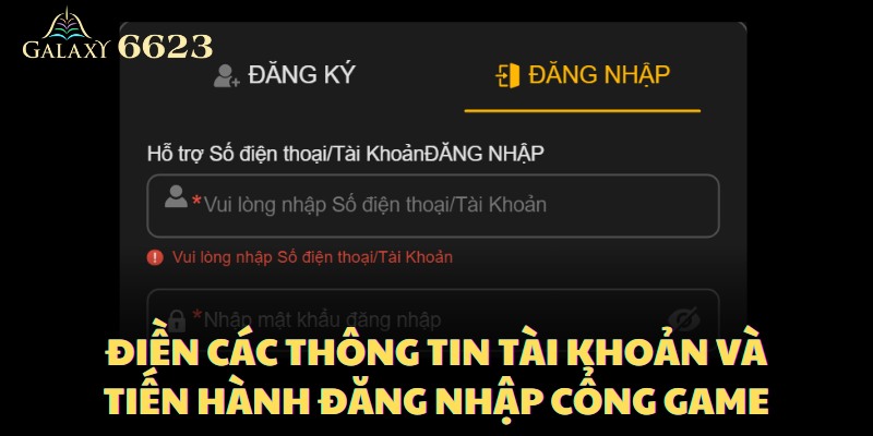 Điền các thông tin tài khoản và tiến hành đăng nhập cổng game